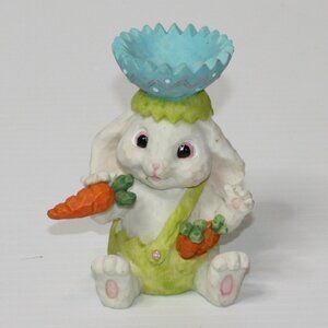 Decorative Hand Painted Ceramic Easter Bunny Farmer Figurine Egg Holder Decor